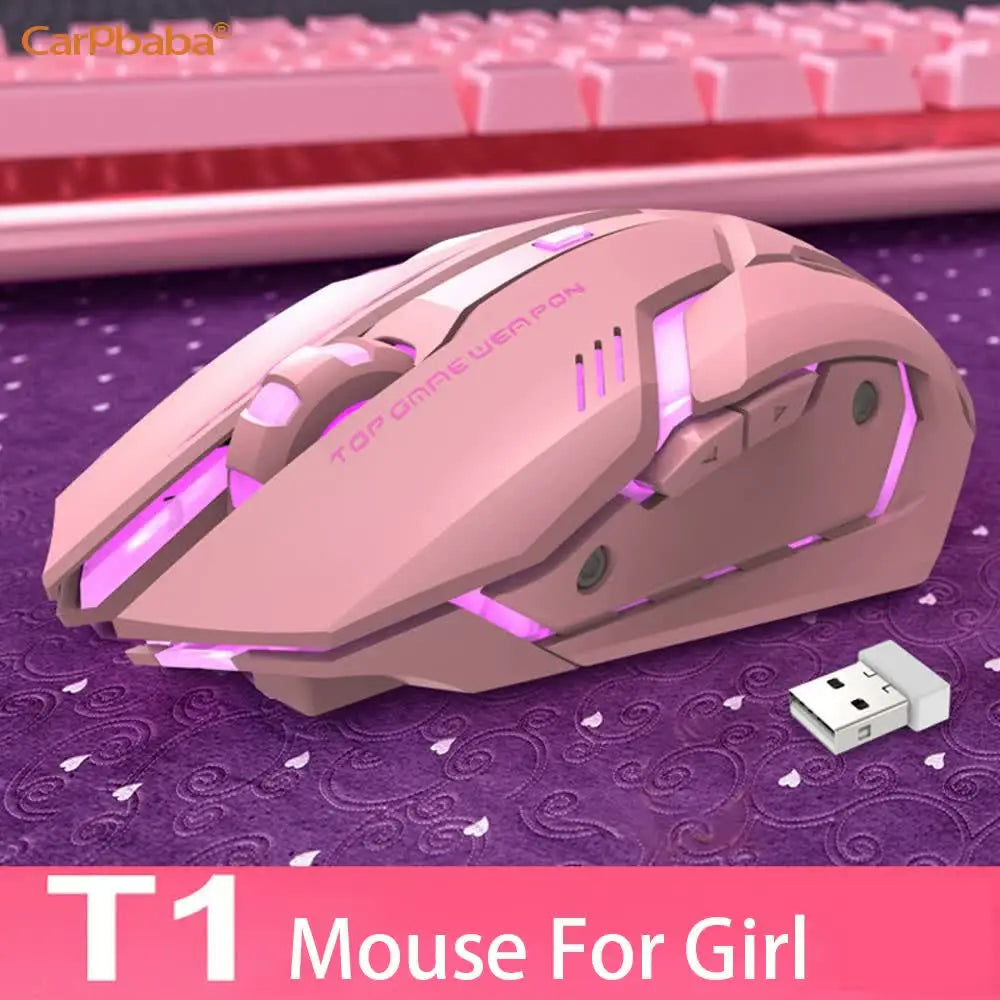 Pink wireless gaming mouse with backlight