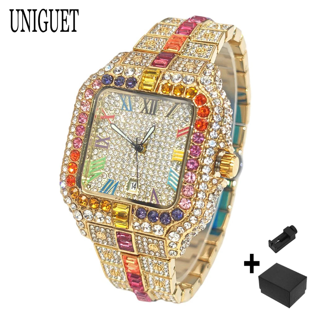 Iced-Out Square Quartz Watch — Stainless Steel, Auto Date — product image 18