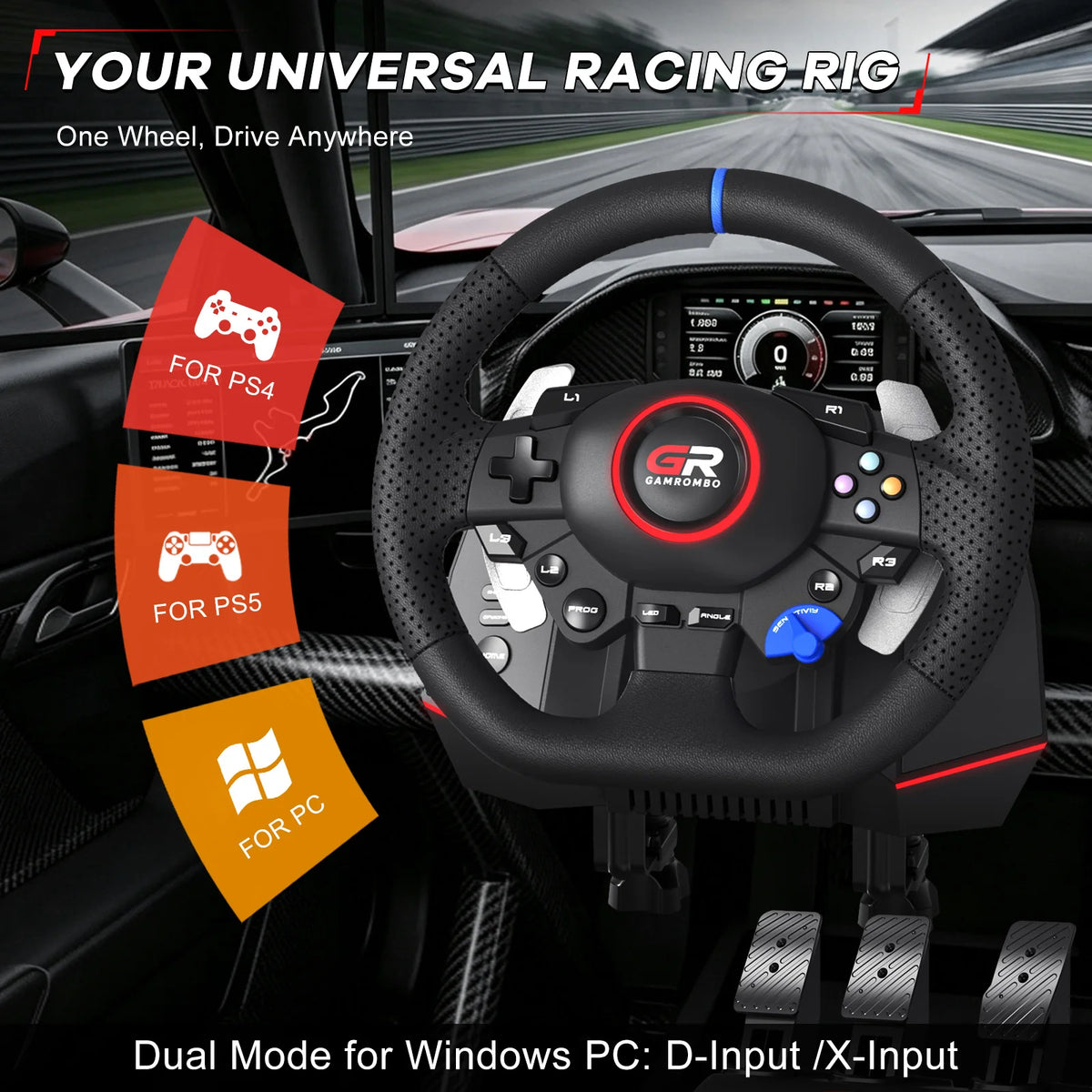 F127 Racing Wheel — 270°/900°, PS5, PS4 & PC, 3 Pedals — product image 2