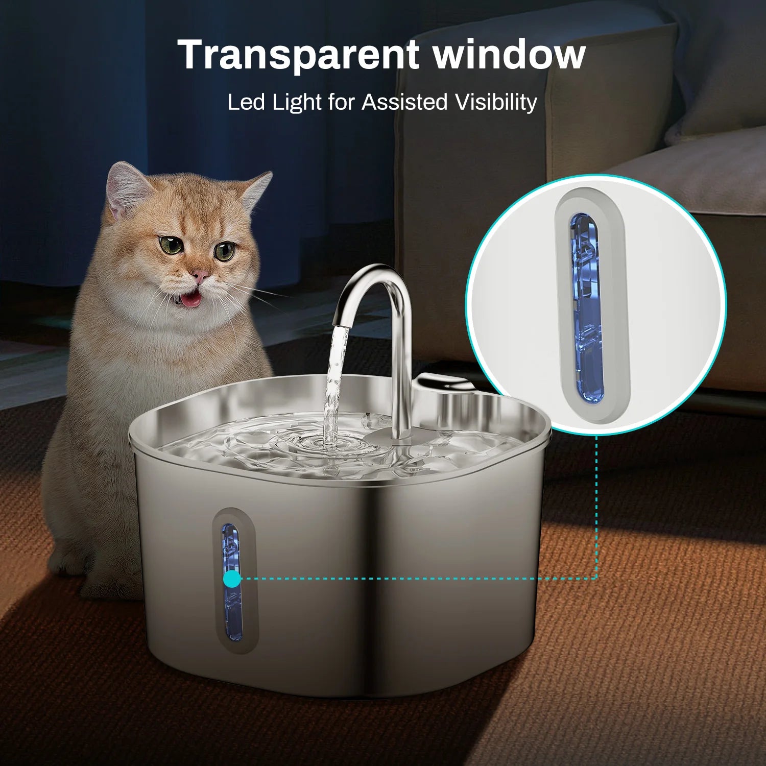 Stainless Steel Pet Water Fountain — 2.2 L, Filtered, Ultra Quiet — product image 5
