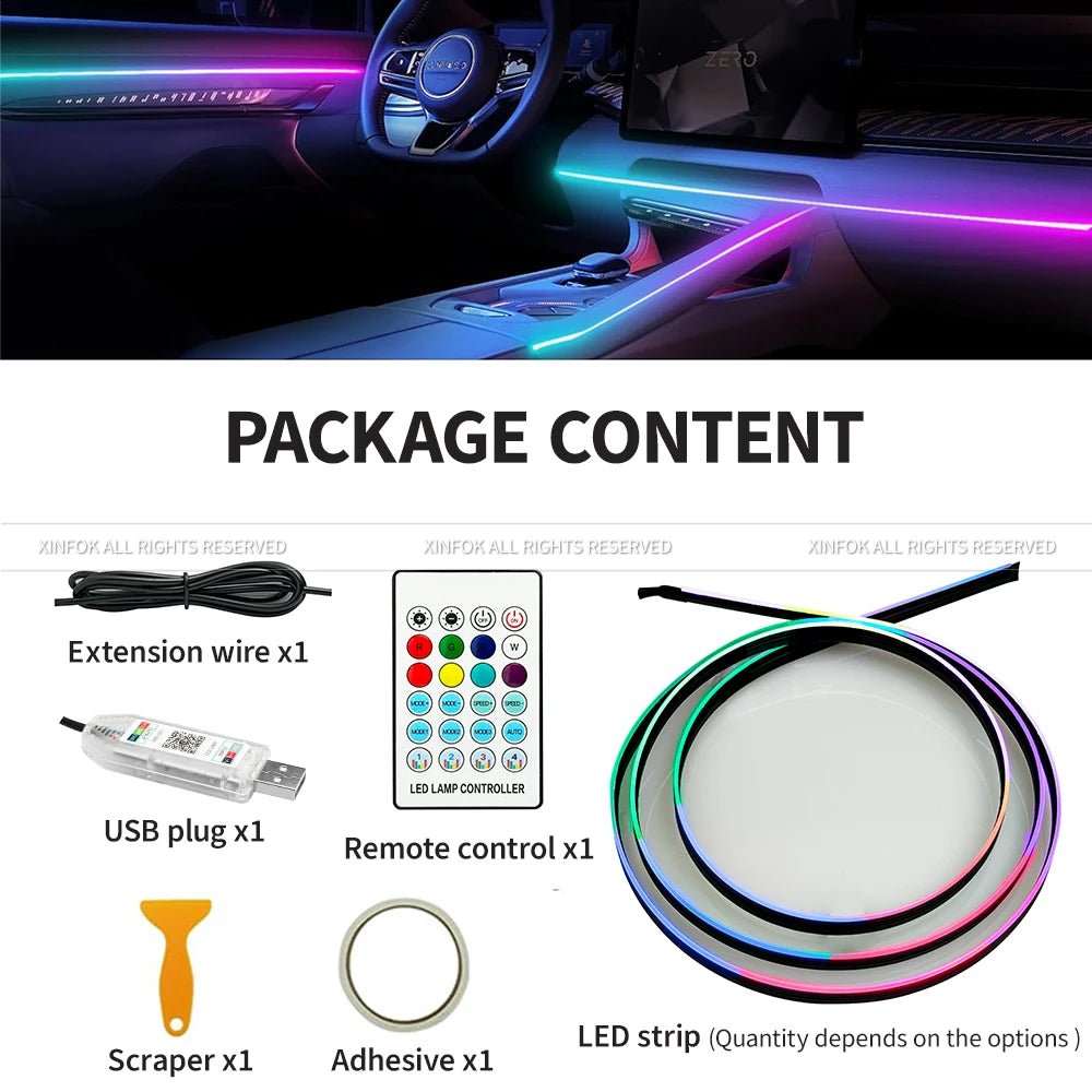 Car Ambient Light Strips — App Controlled RGB, Acrylic, 110 cm — product image 3