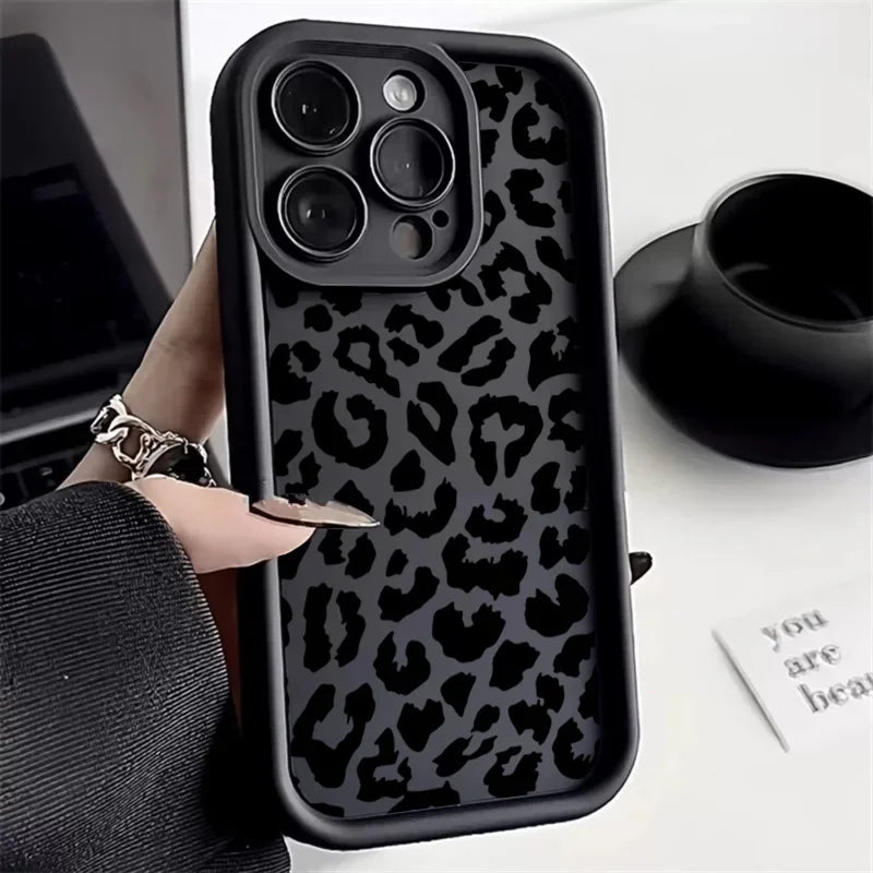 Black leopard print silicone iPhone case