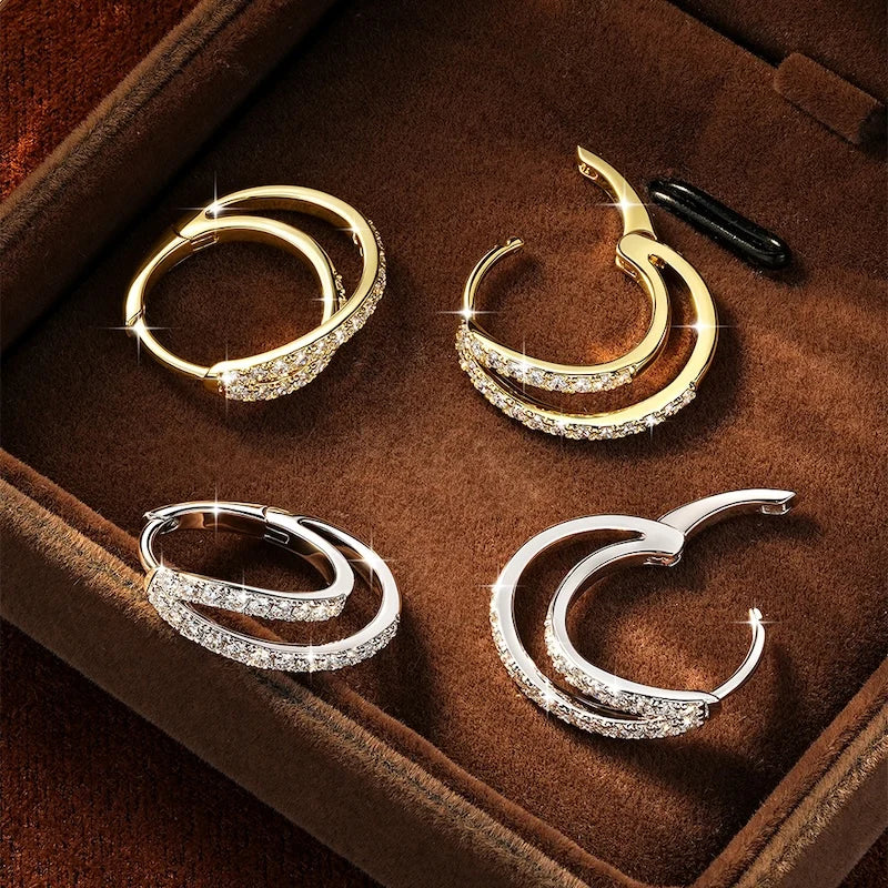 Moissanite Huggie Hoop Earrings — Double-Layer Cross Design — product image 4