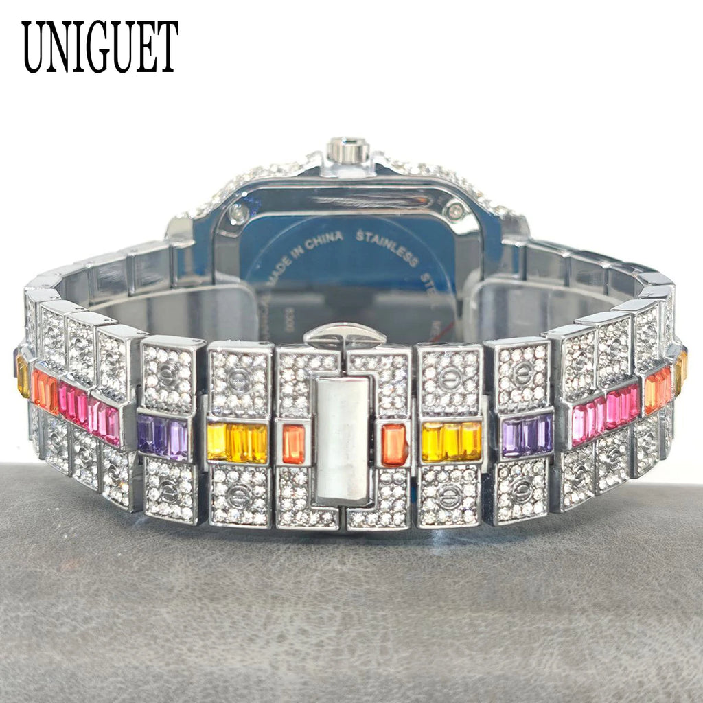 Iced-Out Square Quartz Watch — Stainless Steel, Auto Date — product image 6