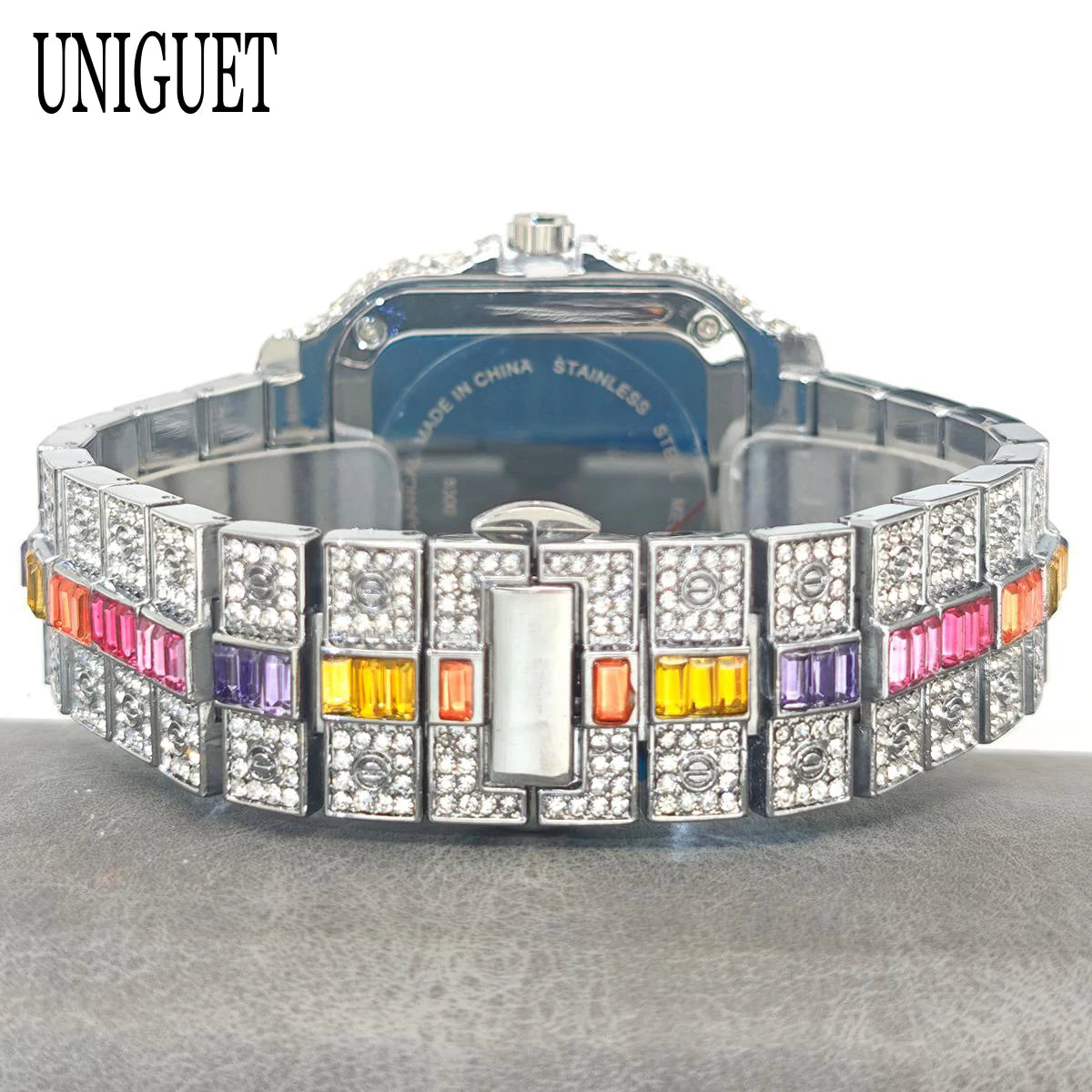 Iced-Out Square Quartz Watch — Stainless Steel, Auto Date — product image 6