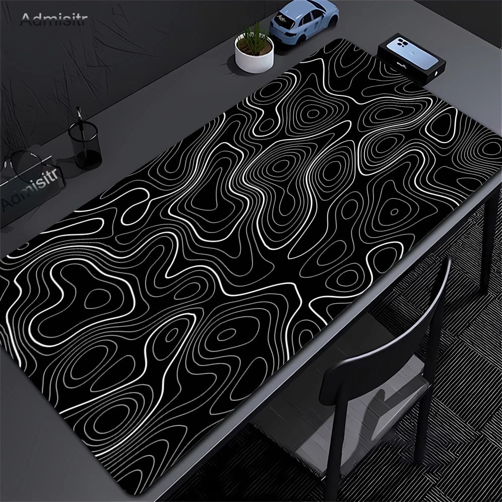 Black and White Strata Desk Mat — Large Non-Slip Mouse Pad