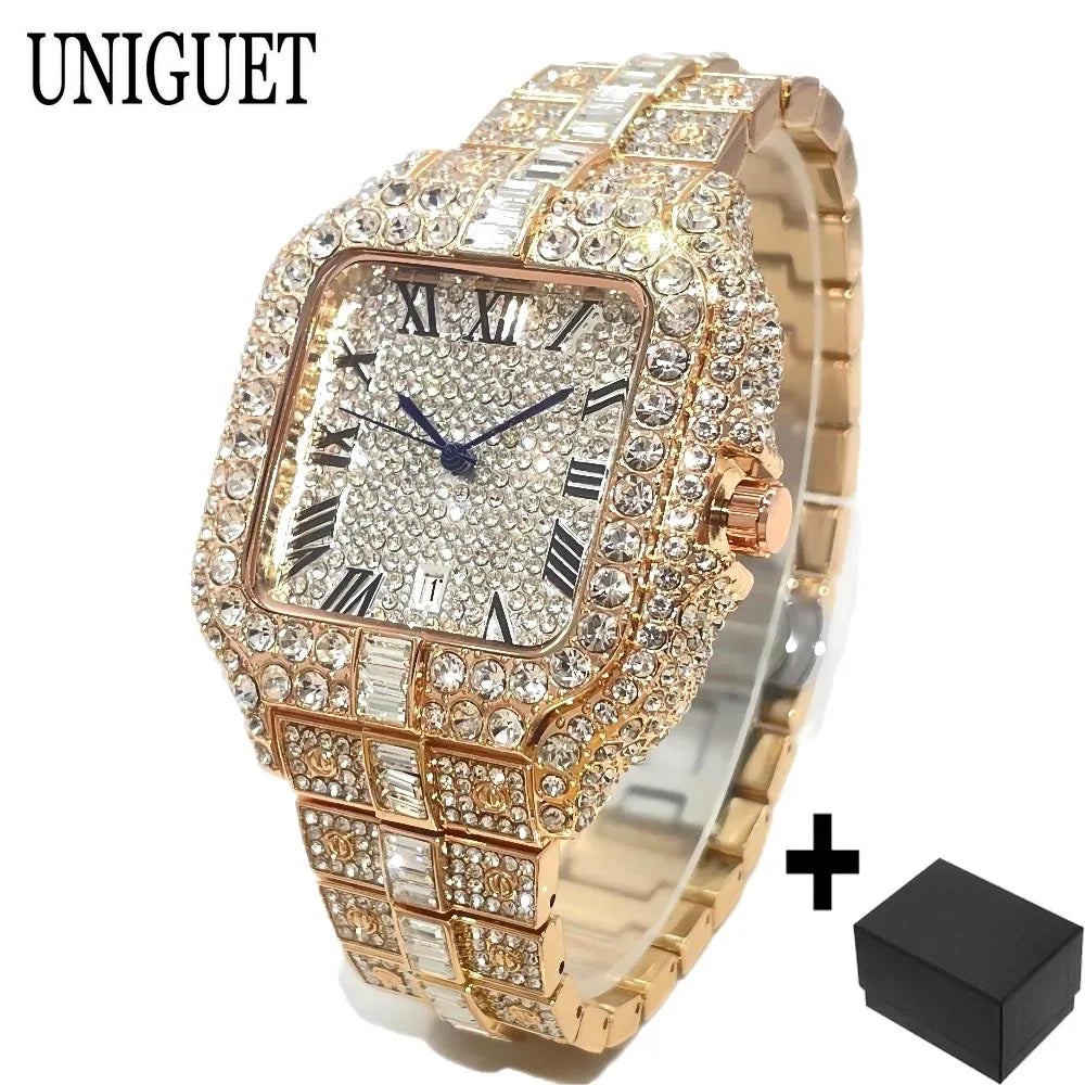 Iced-Out Square Quartz Watch — Stainless Steel, Auto Date — product image 15