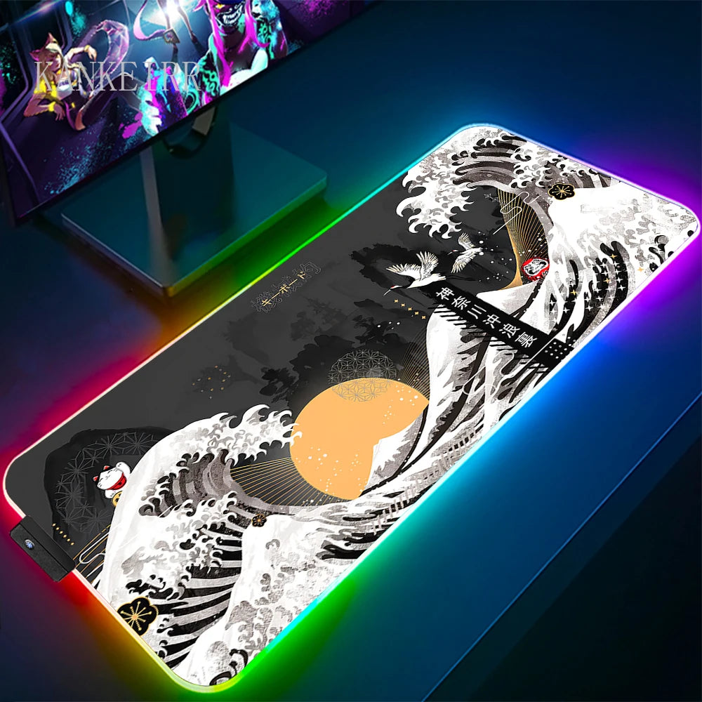 The Great Wave off Kanagawa RGB Gaming Mouse Pad Desk Mat LED Light Mousepad Artistic Computer Carpet — product image 6