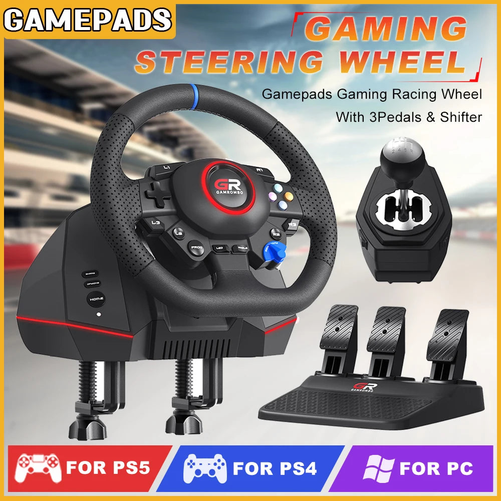 RGB racing wheel with pedals and gear lever set