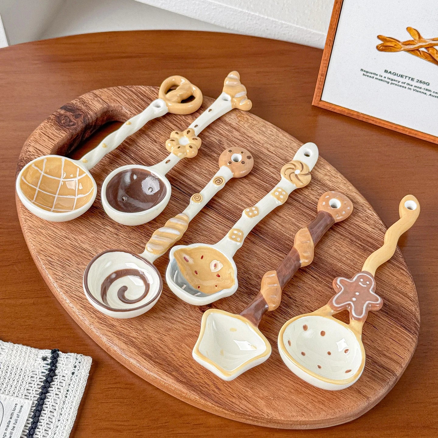 Ceramic Long-Handled Spoon — Bread & Biscuit Design — product image 2