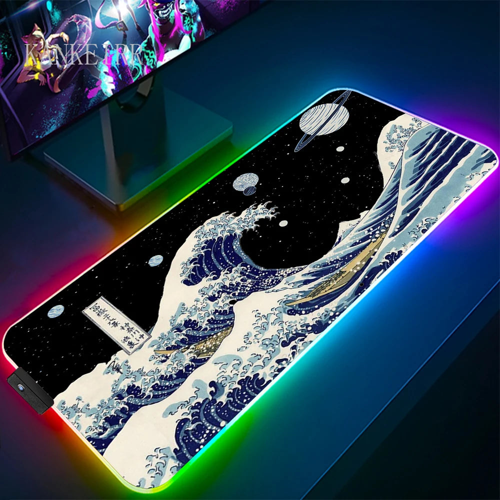 The Great Wave off Kanagawa RGB Gaming Mouse Pad Desk Mat LED Light Mousepad Artistic Computer Carpet — product image 12