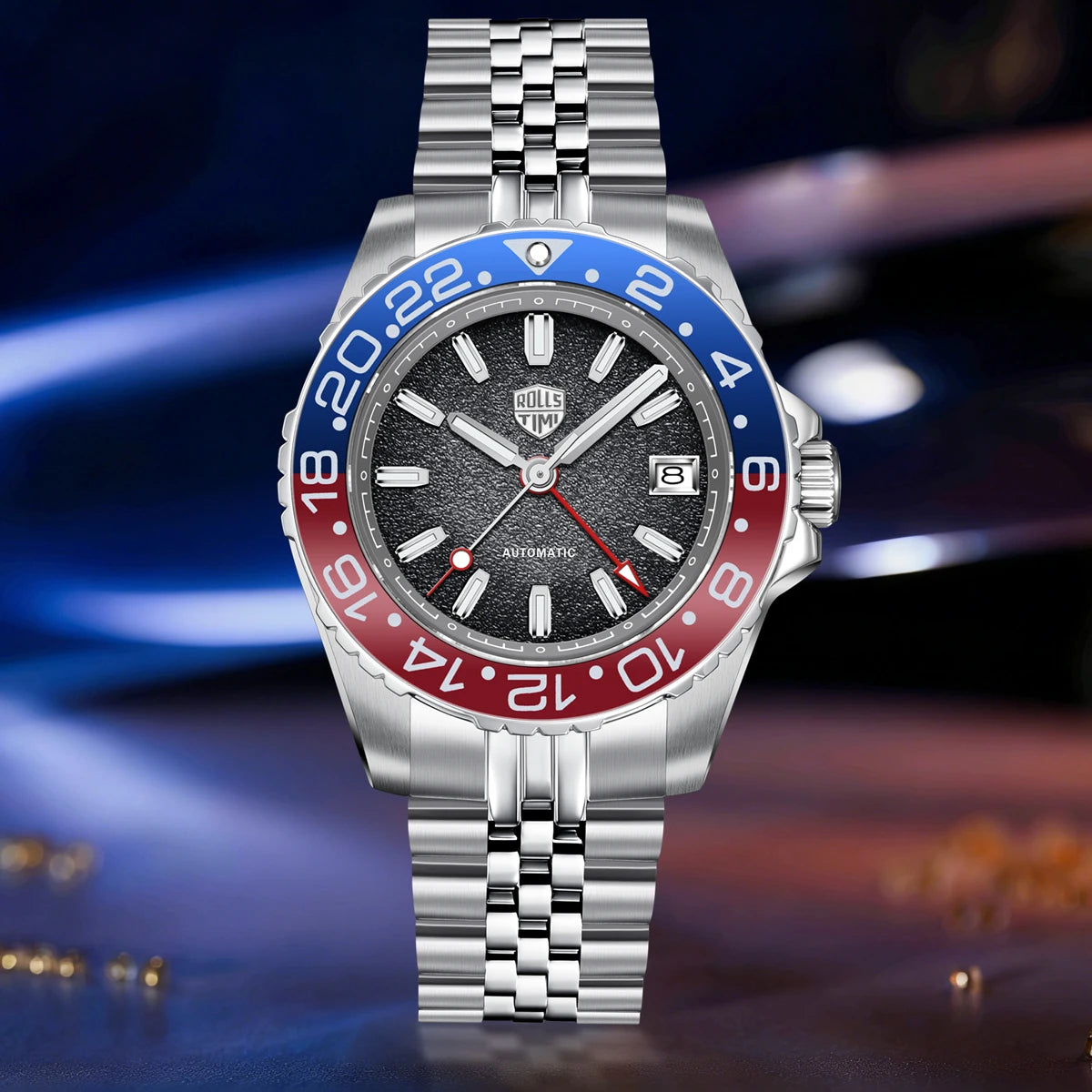 GMT Automatic Mechanical Watch — AR Coated Mirror, Luminous Dial, NH34
