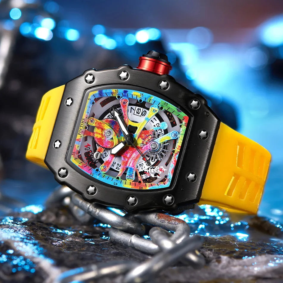Tonneau Multifunction Quartz Watch — Graffiti Dial, Auto Date — product image 6