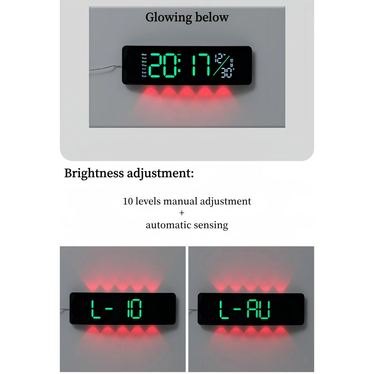 LED Digital Wall Clock — Date, Two Alarms, Ambient Light — product image 6