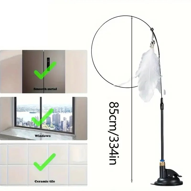 Cat Teaser Wand — Feather & Bell, Suction Cup Pole — product image 2