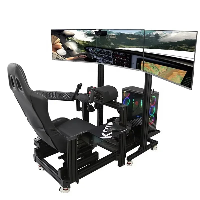 Racing simulator cockpit with wheel and pedals