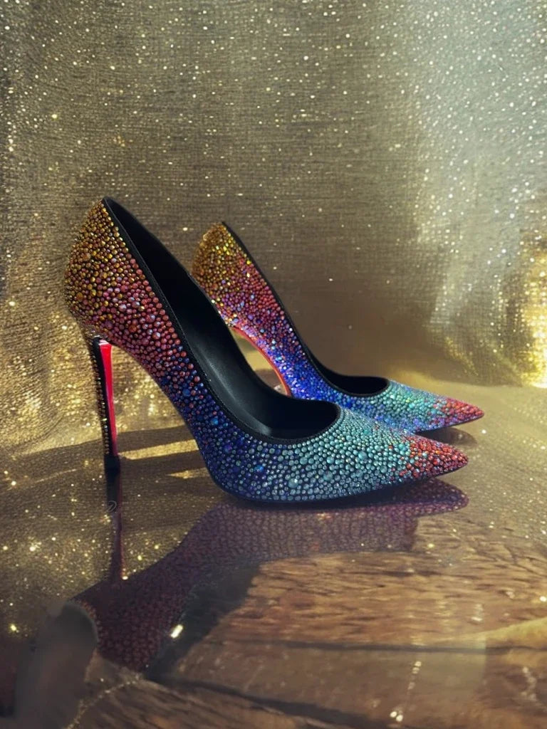 Crystal-Set Pointed Stiletto Pumps