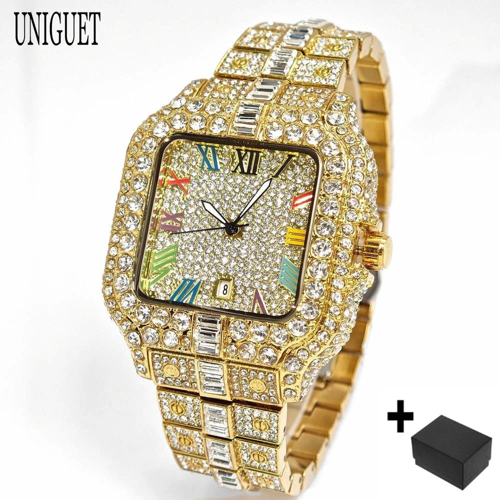 Iced-Out Square Quartz Watch — Stainless Steel, Auto Date — product image 14
