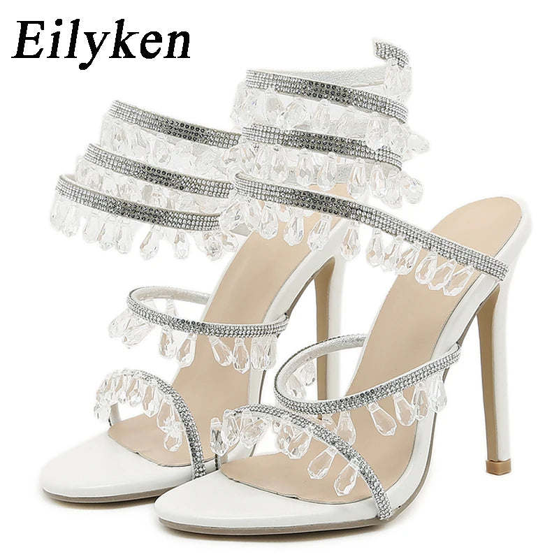 Crystal Beaded Open Toe Heels — Strappy Party Sandals — product image 5
