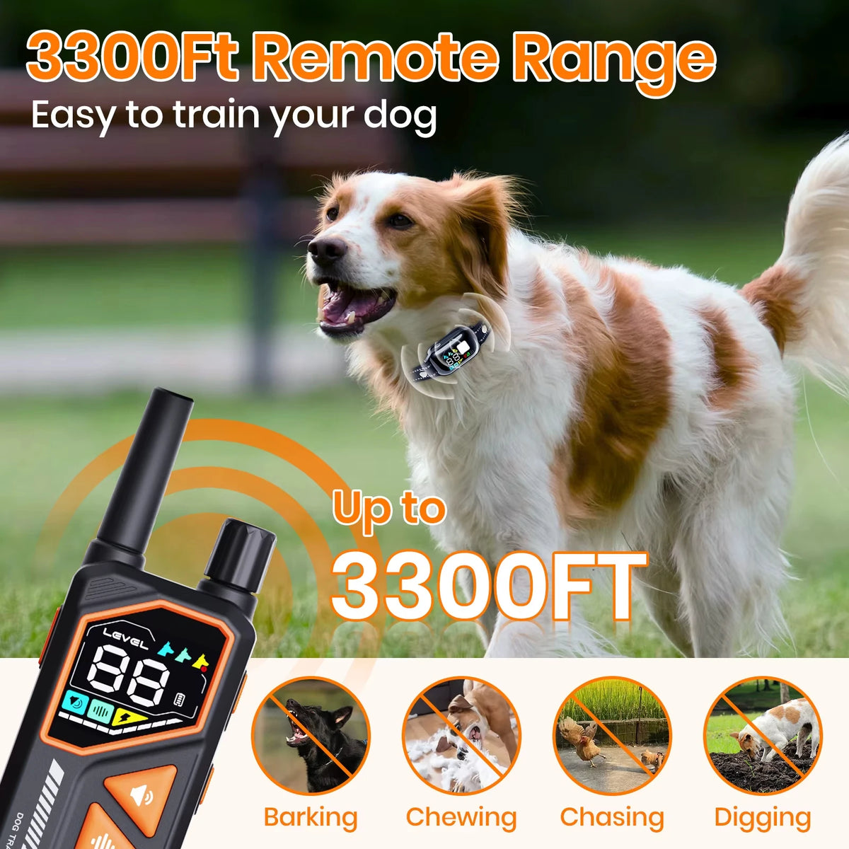 Dog Training Collar — 1000 m Range, IPX7 Waterproof, 1 or 2 Dogs — product image 3