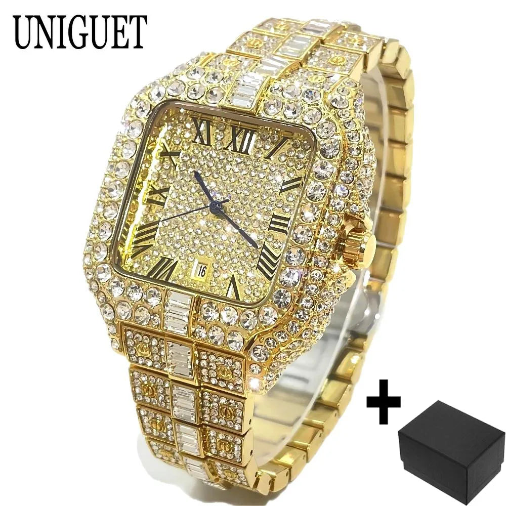 Iced-Out Square Quartz Watch — Stainless Steel, Auto Date — product image 22