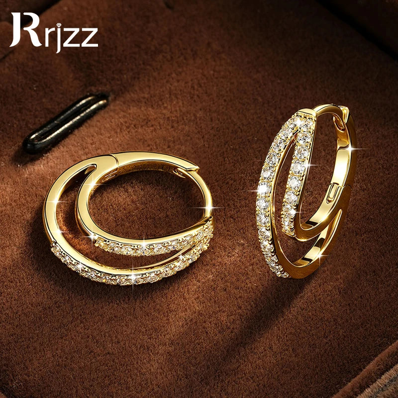 Double-layer crossover moissanite huggie hoop earrings