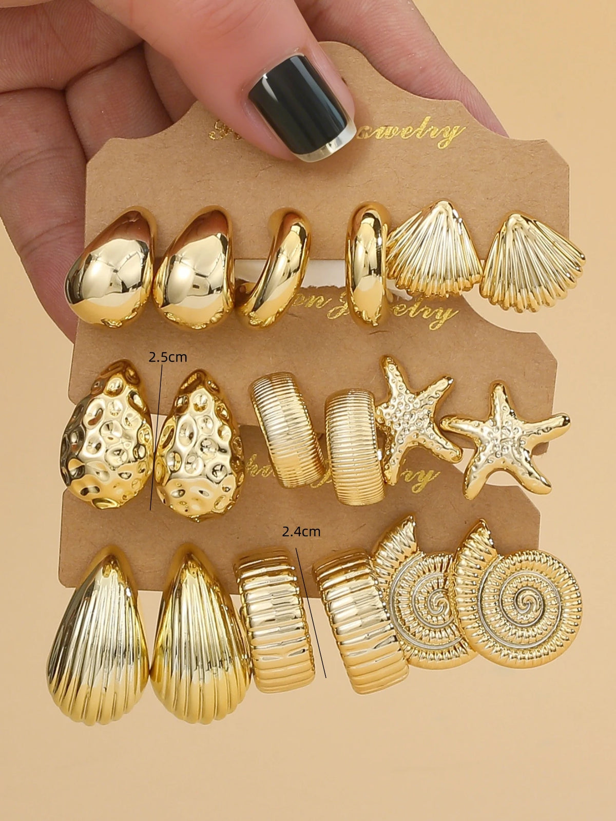 Stud Earrings Set — Starfish, Shell & Water Drop, 3–9 Pairs — product image 2