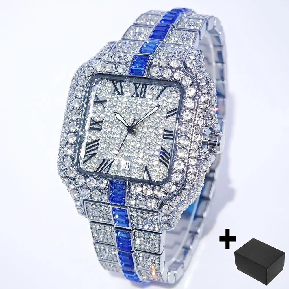 Iced-Out Square Quartz Watch — Stainless Steel, Auto Date — product image 19