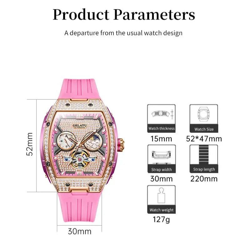Women's Automatic Skeleton Watch — Moonphase, Silicone Strap — product image 6