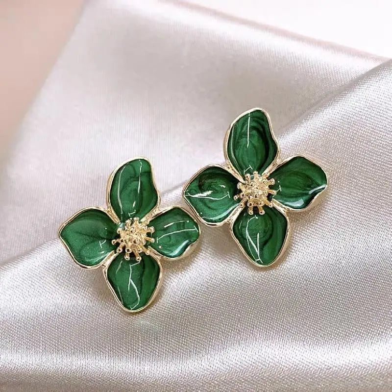 Red Flower Drip Glaze Stud Earrings — Retro Style — product image 7