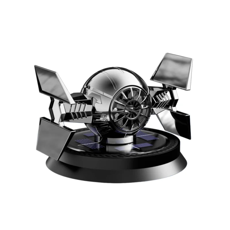Solar powered turbine car air freshener on a dashboard