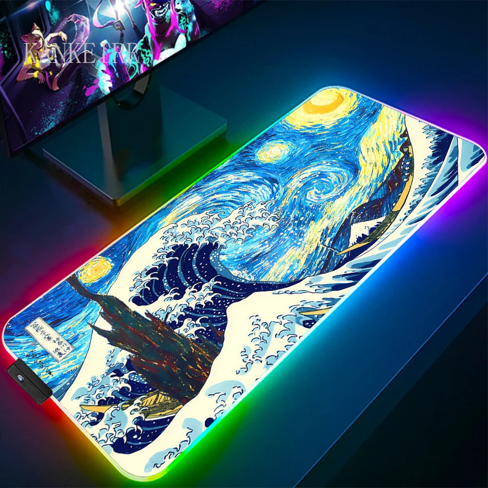 The Great Wave off Kanagawa RGB Gaming Mouse Pad Desk Mat LED Light Mousepad Artistic Computer Carpet — product image 5