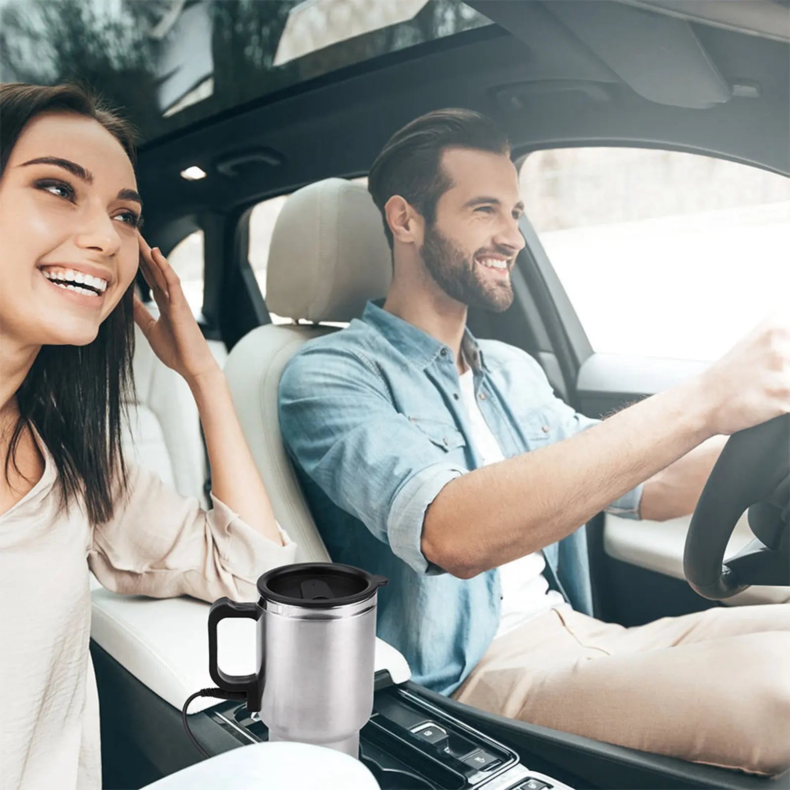 Self-Stirring Heated Travel Mug — 12V, 450 ml Stainless Steel — product image 4