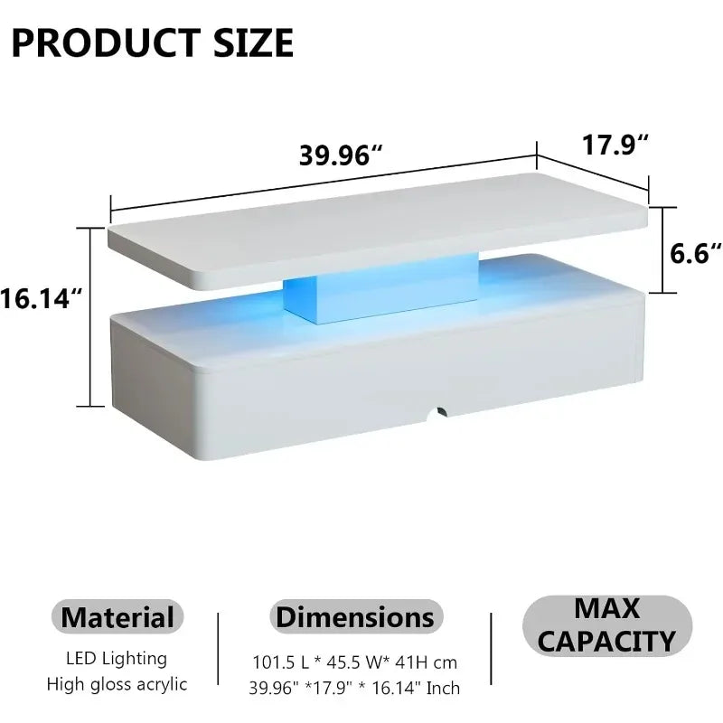 White double layer coffee table with LED lighting