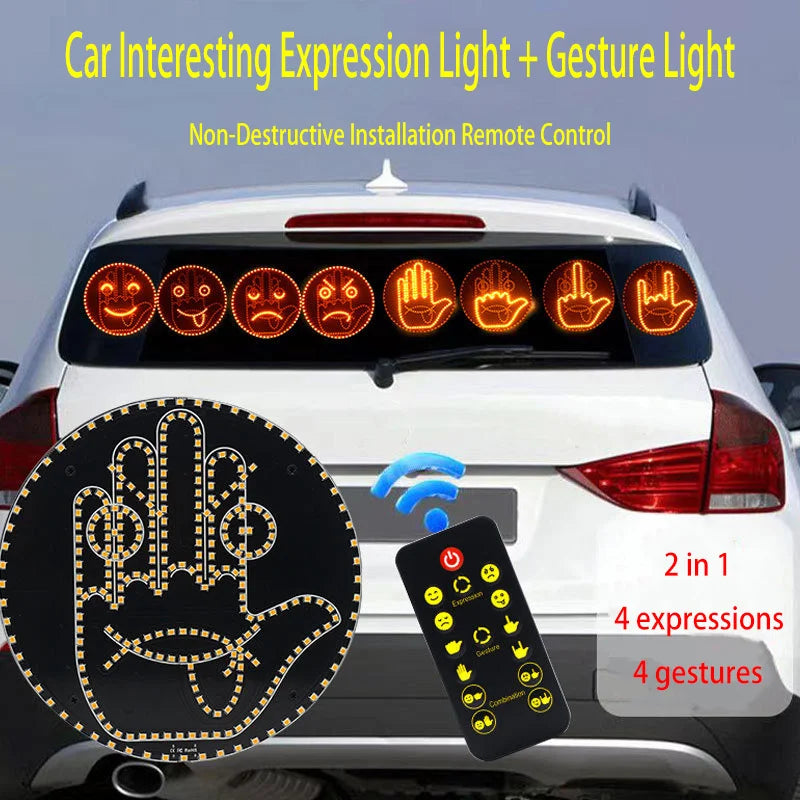 Remote controlled LED gesture sign for a car rear window