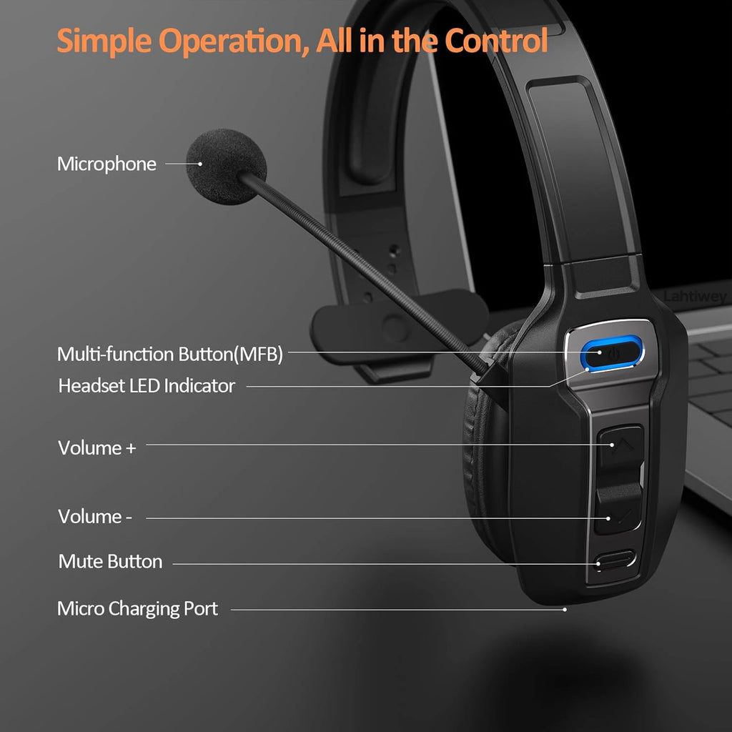 Bluetooth On-Ear Headset — Dual Mic Noise Cancelling, 60 h Battery — product image 6