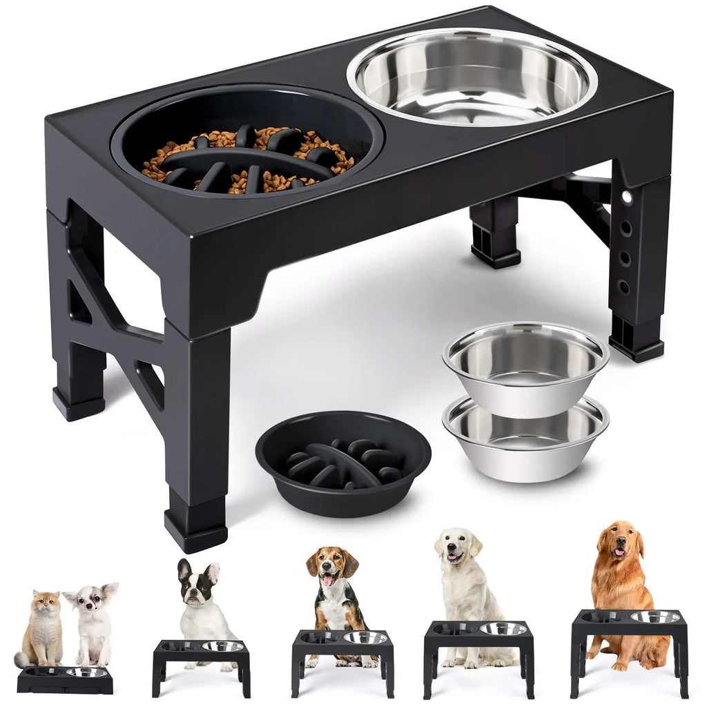 Elevated dog bowl stand with two stainless steel bowls