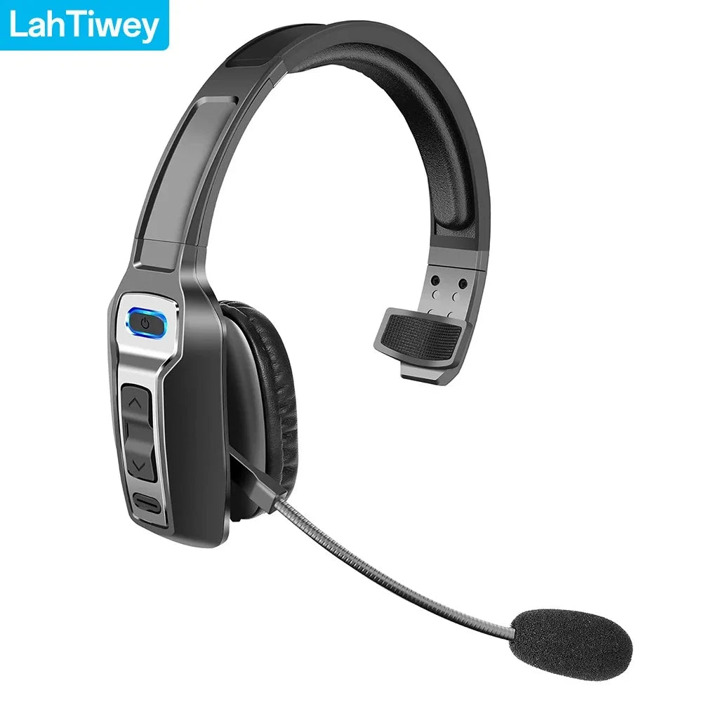 Black Bluetooth on-ear headset with boom microphone