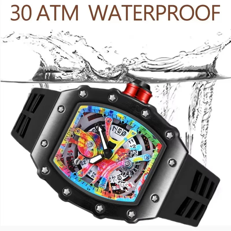 Tonneau Multifunction Quartz Watch — Graffiti Dial, Auto Date — product image 3