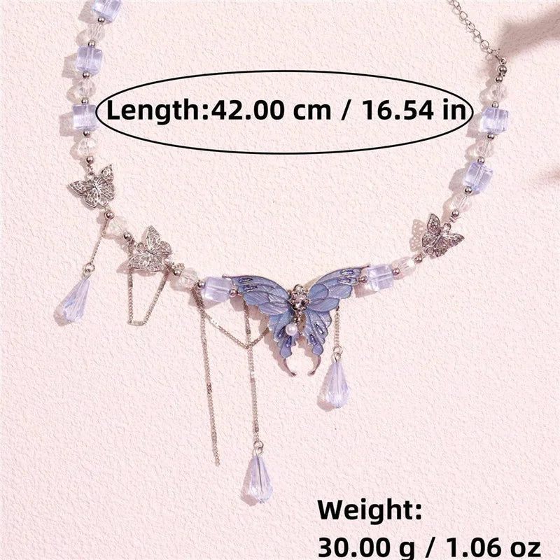 Rhinestone Butterfly Choker Necklace — Long Crystal Tassel — product image 6