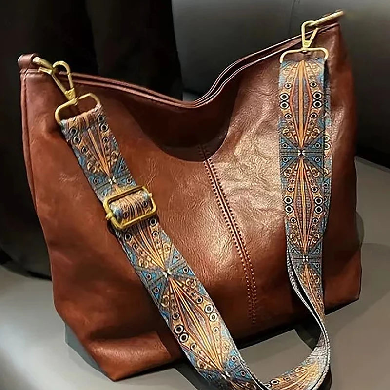 PU leather bucket crossbody bag with wide strap