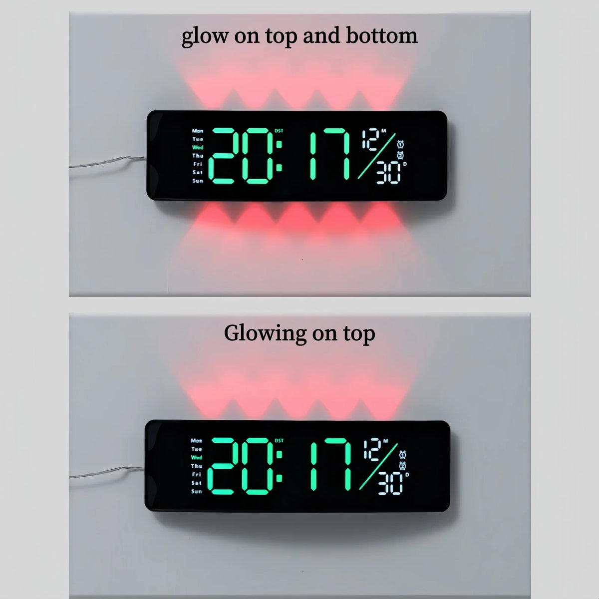 LED Digital Wall Clock — Date, Two Alarms, Ambient Light — product image 3