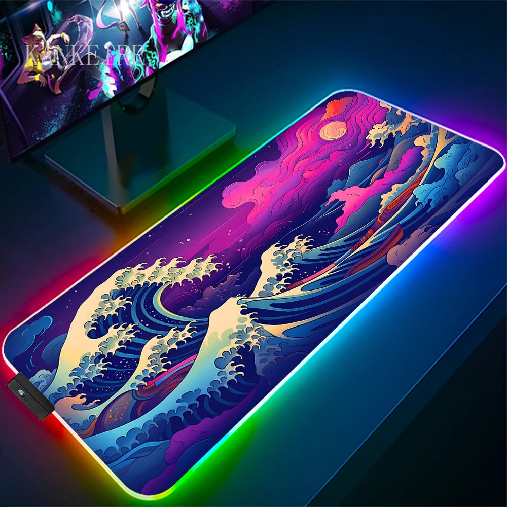 The Great Wave off Kanagawa RGB Gaming Mouse Pad Desk Mat LED Light Mousepad Artistic Computer Carpet — product image 14