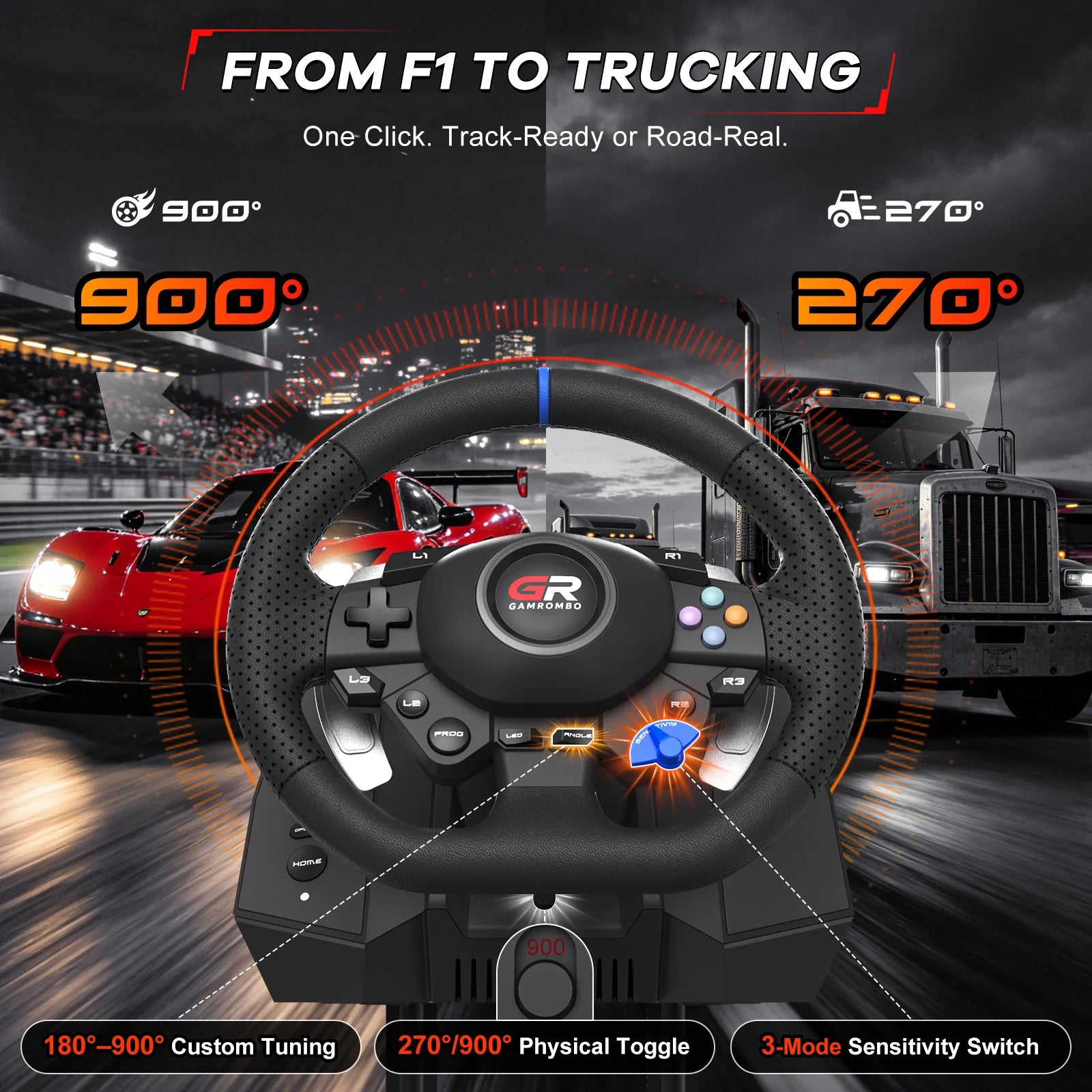 F127 Racing Wheel — 270°/900°, PS5, PS4 & PC, 3 Pedals — product image 4