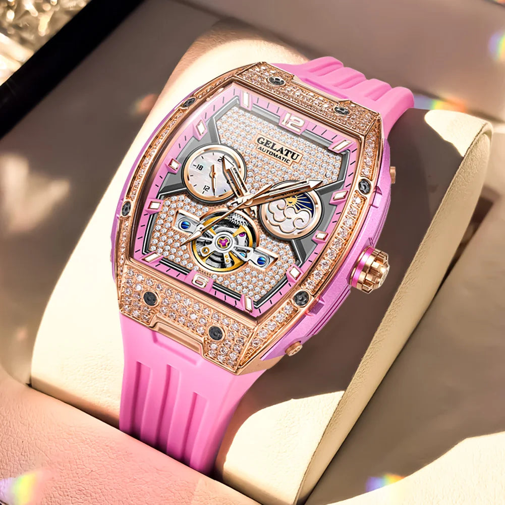 Women's Automatic Skeleton Watch — Moonphase, Silicone Strap — product image 8