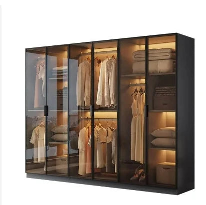 Glass and wood bedroom wardrobe
