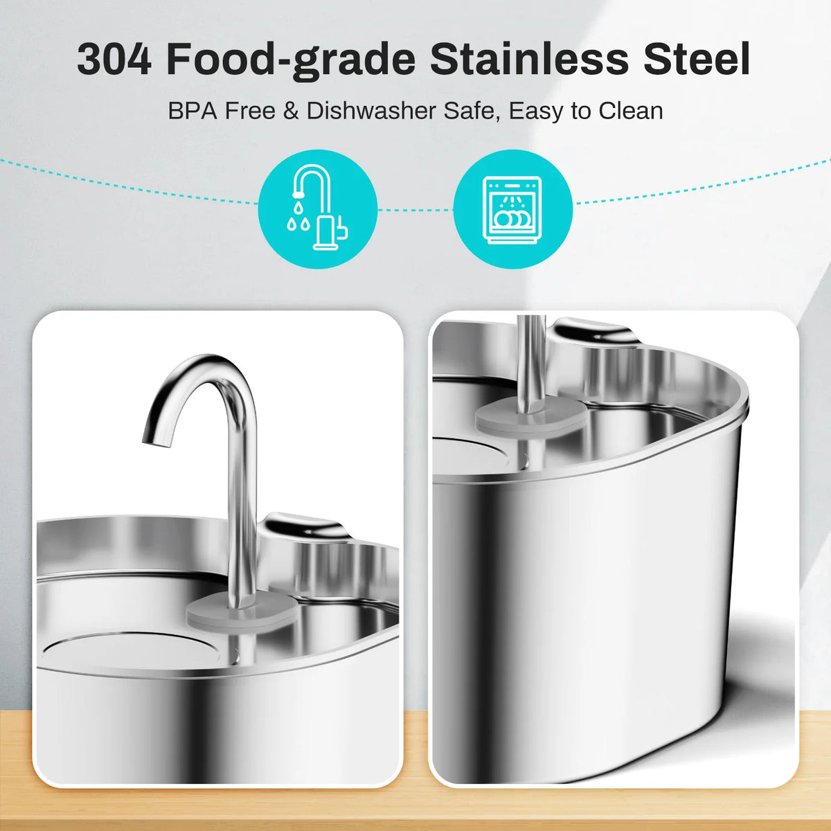 Stainless Steel Pet Water Fountain — 2.2 L, Filtered, Ultra Quiet — product image 3