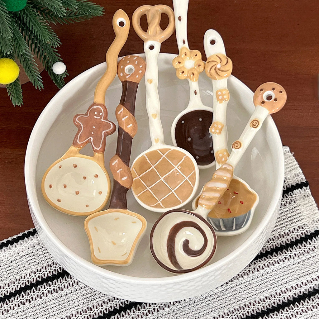 Ceramic Long-Handled Spoon — Bread & Biscuit Design — product image 3