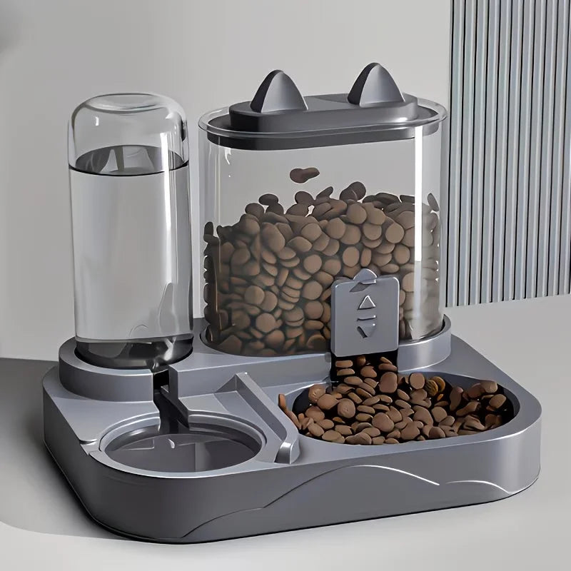Two-in-one gravity pet feeder and water dispenser in green