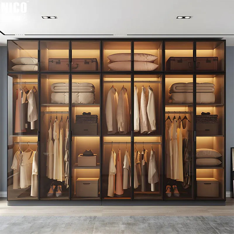 Modern Glass & Wood Wardrobe — Bedroom Clothes Closet — product image 2